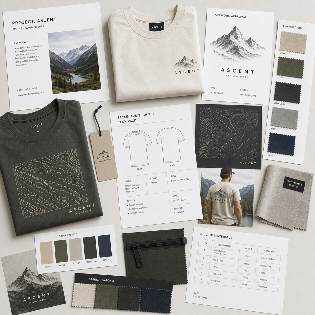 Curated samples and documentation for clothing print specifications