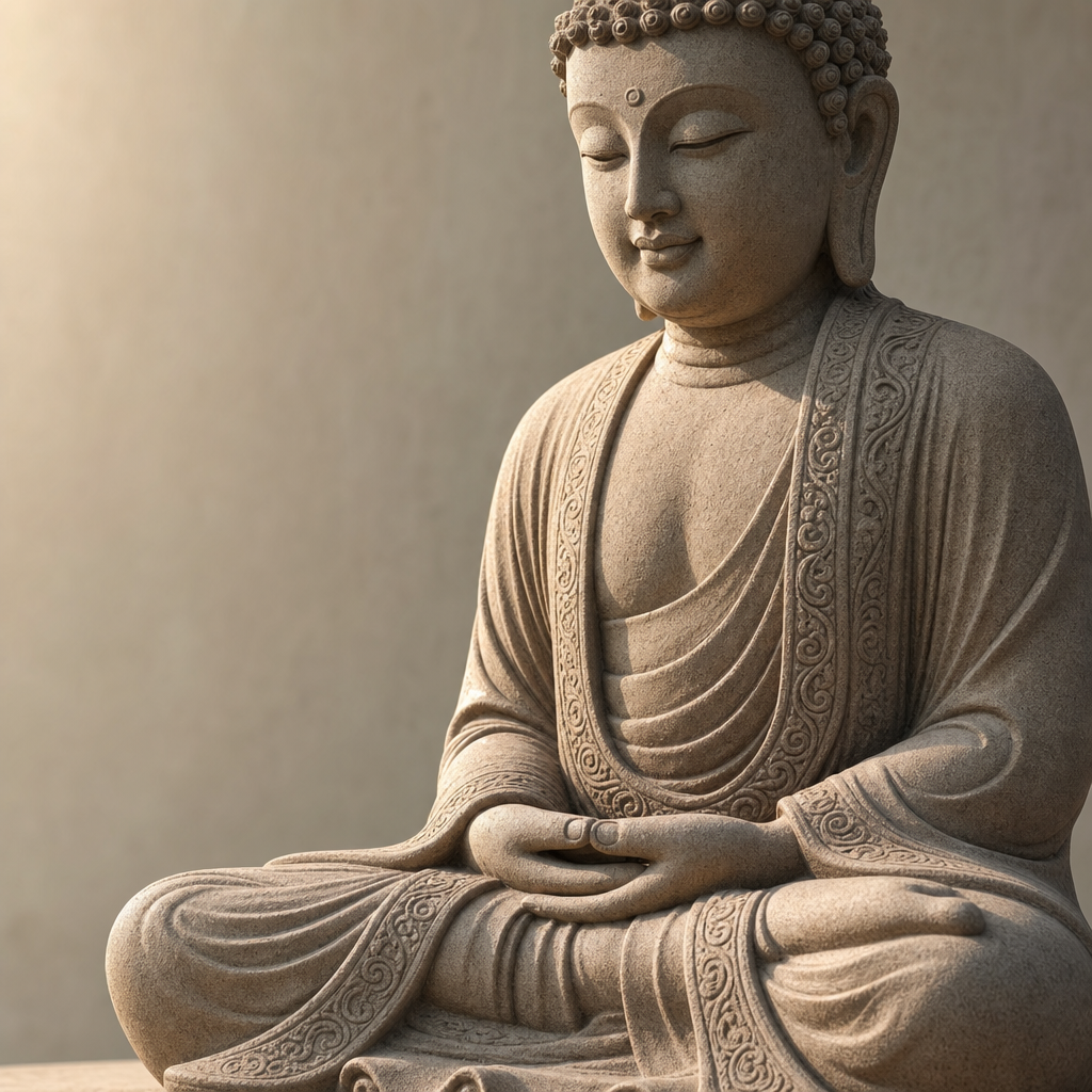 Statua del Buddha seduto nella posizione del loto con gesto della mano di meditazione
