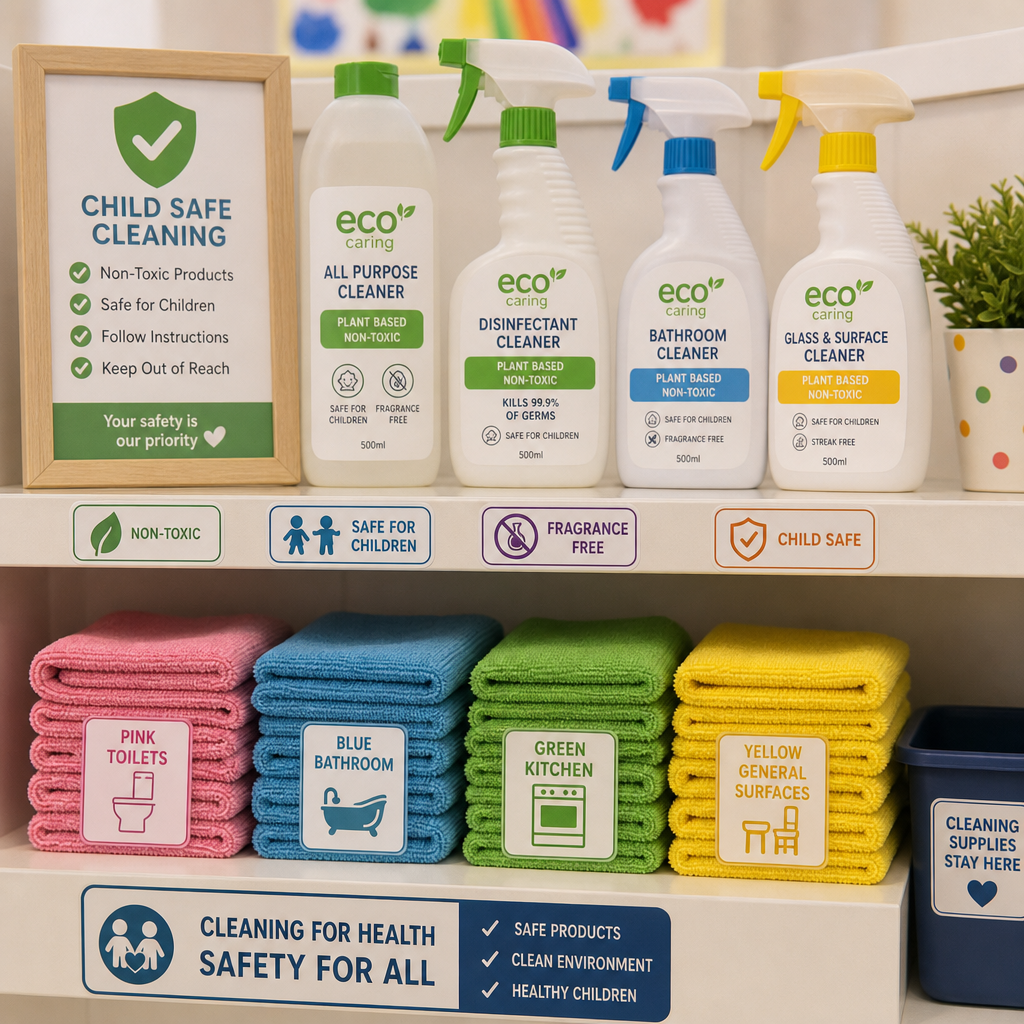 Childcare Cleaning Melbourne: Standards Every Director Needs Child-safe cleaning products and equipment properly organised in a childcare setting