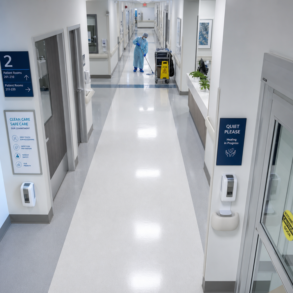 Healthcare facility with specialized professional cleaning and sanitization