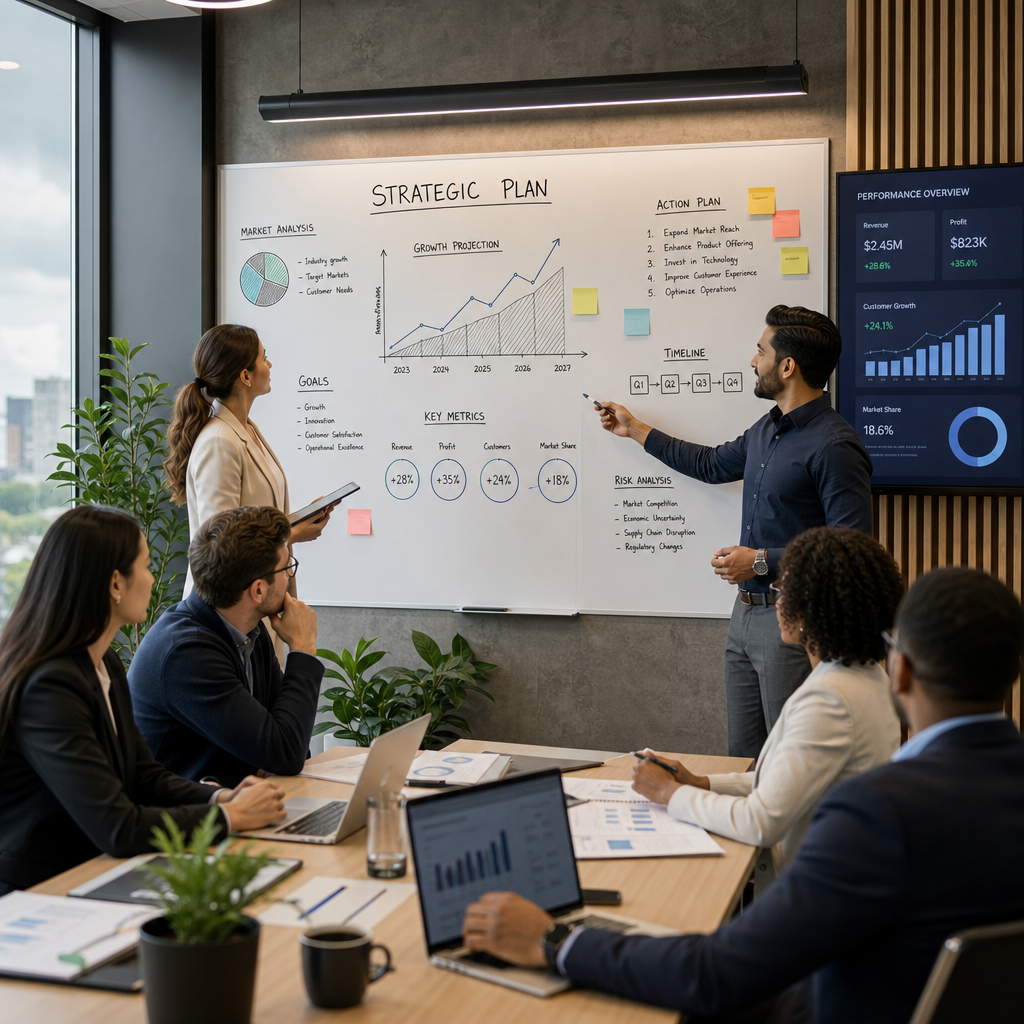 Team analyzing business growth potential and operational metrics during M&A evaluation