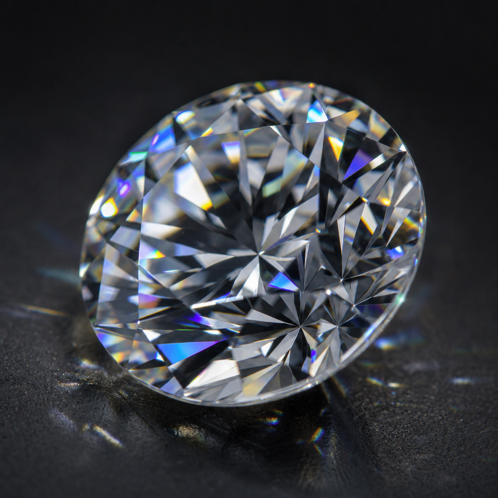 Close-up of a lab diamond showing brilliant sparkle and light refraction