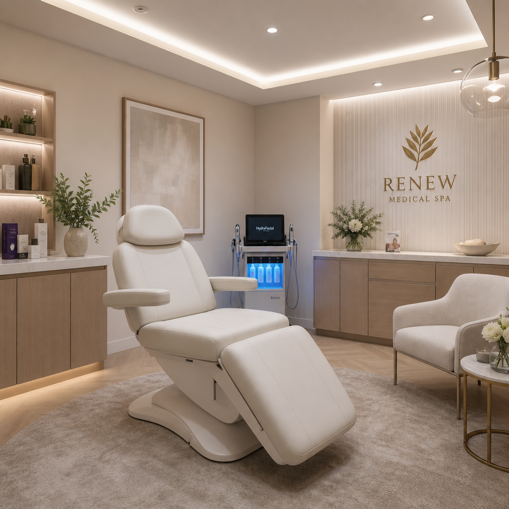 Modern medical spa consultation room with professional treatment setting