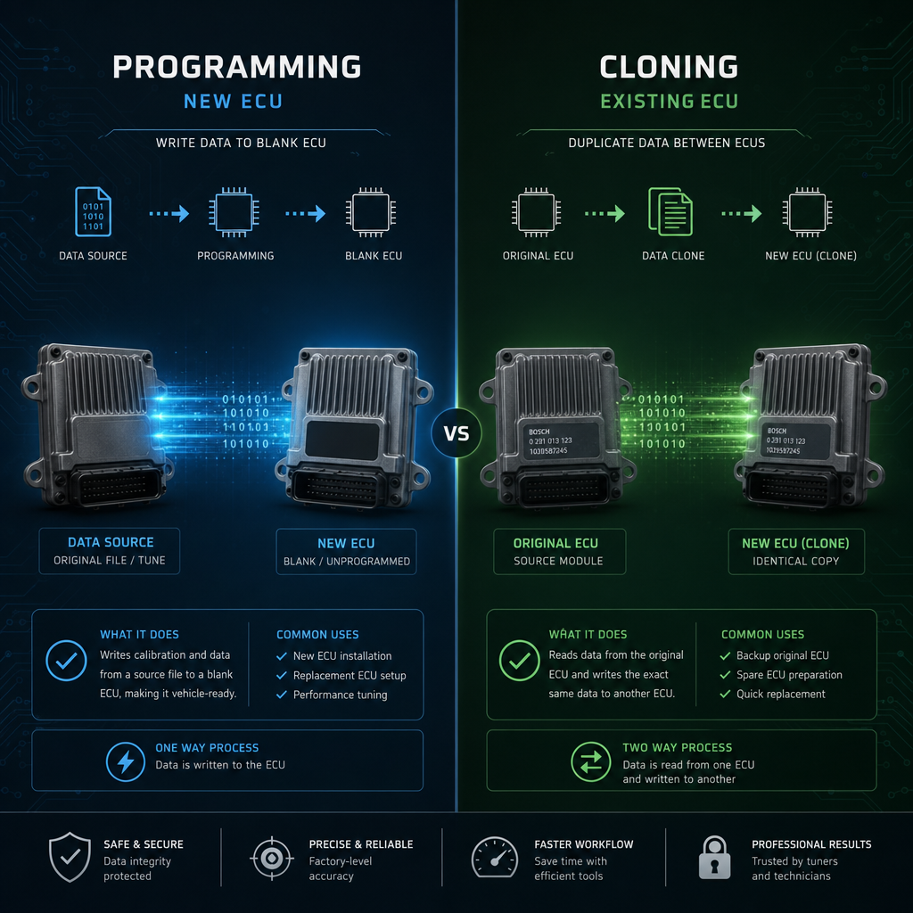 Conceptual comparison of ECU programming versus cloning processes
