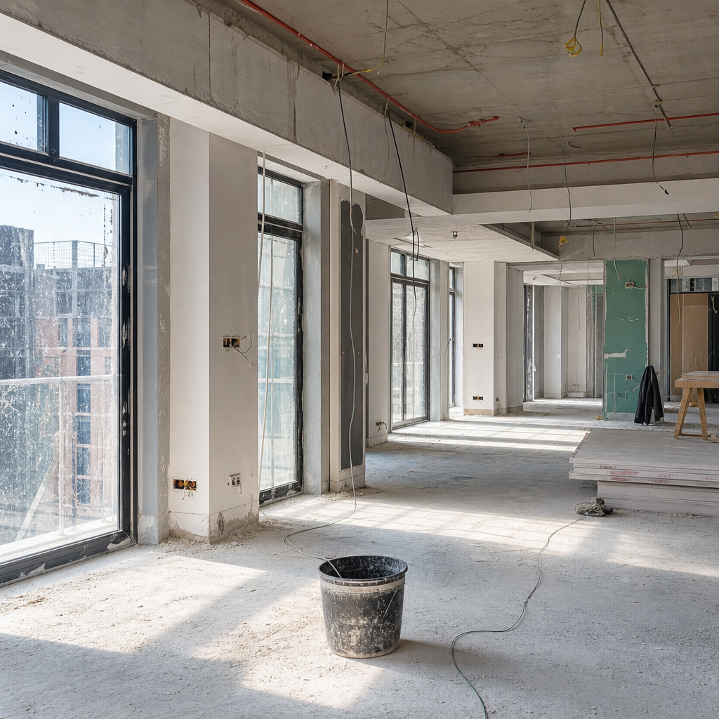 Builders Cleaning Melbourne: What's Included and When to Book Construction site with plaster dust, paint splatters, and debris before cleaning