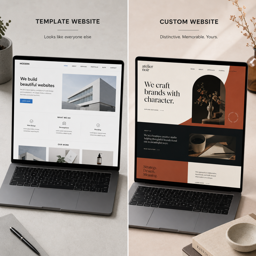 Comparison of generic template website versus custom designed website layouts