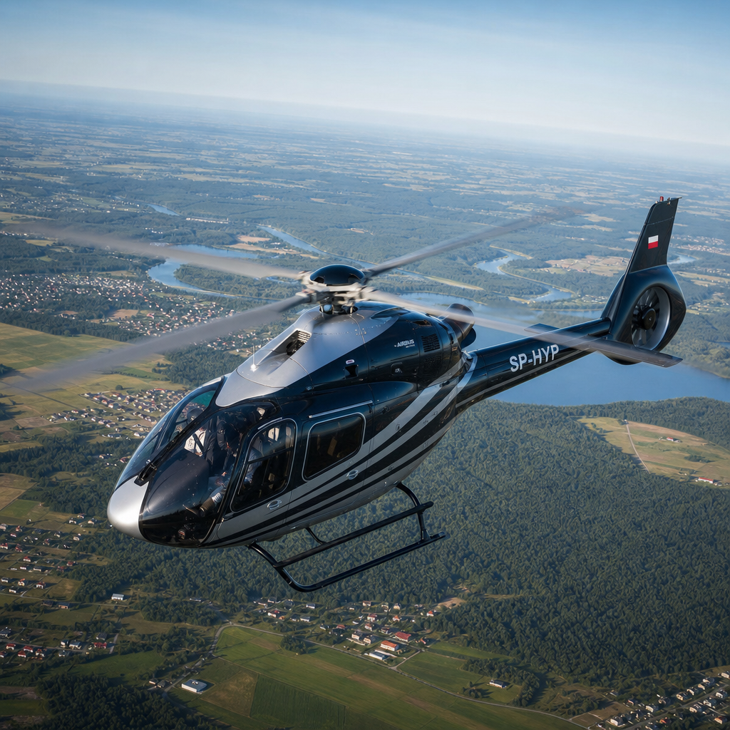 Helikopter w locie nad polskim krajobrazem