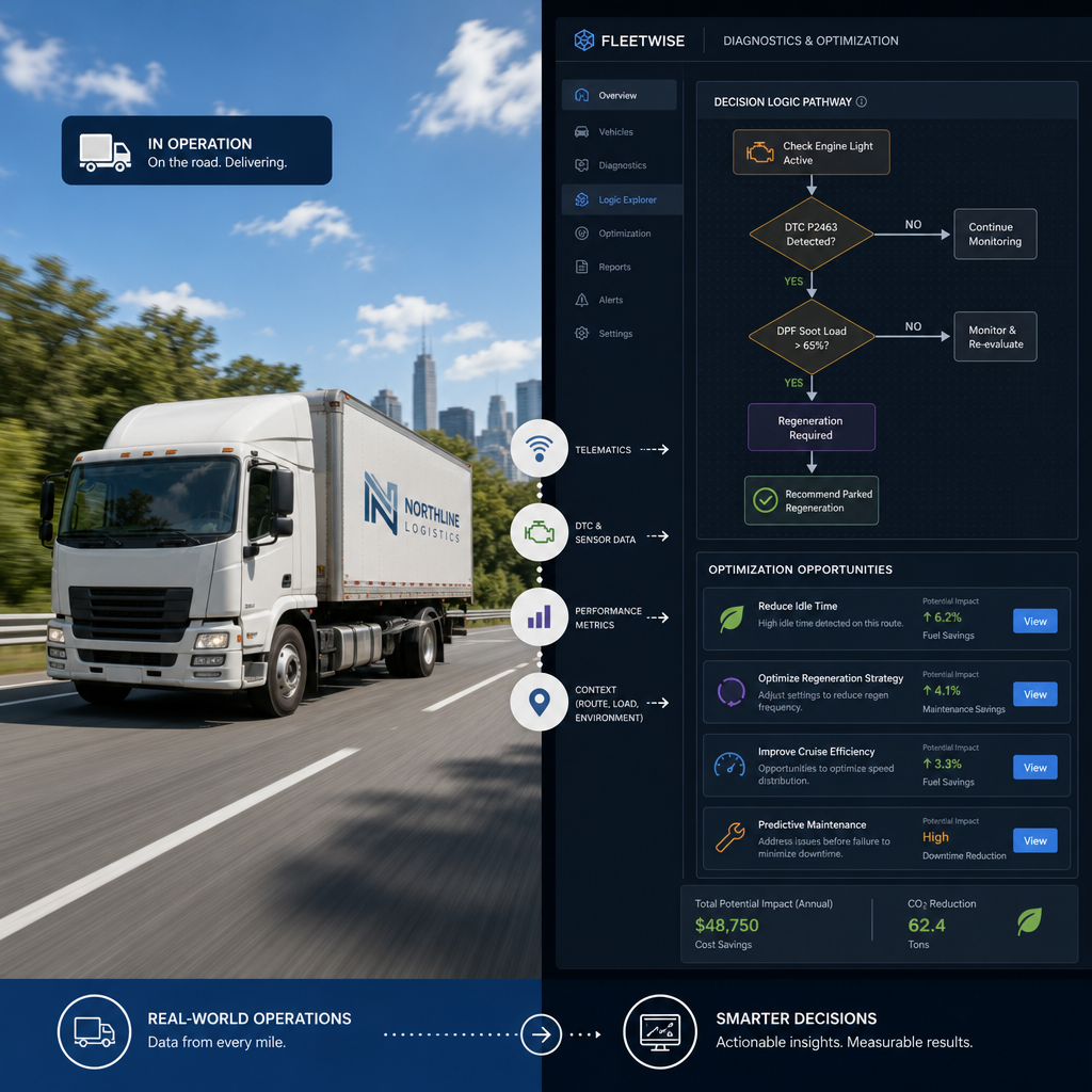 Active fleet operations paired with diagnostic analysis interface