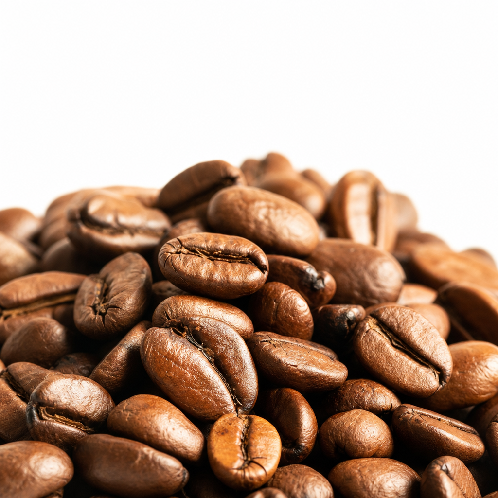 Close-up of roasted coffee beans with warm lighting
