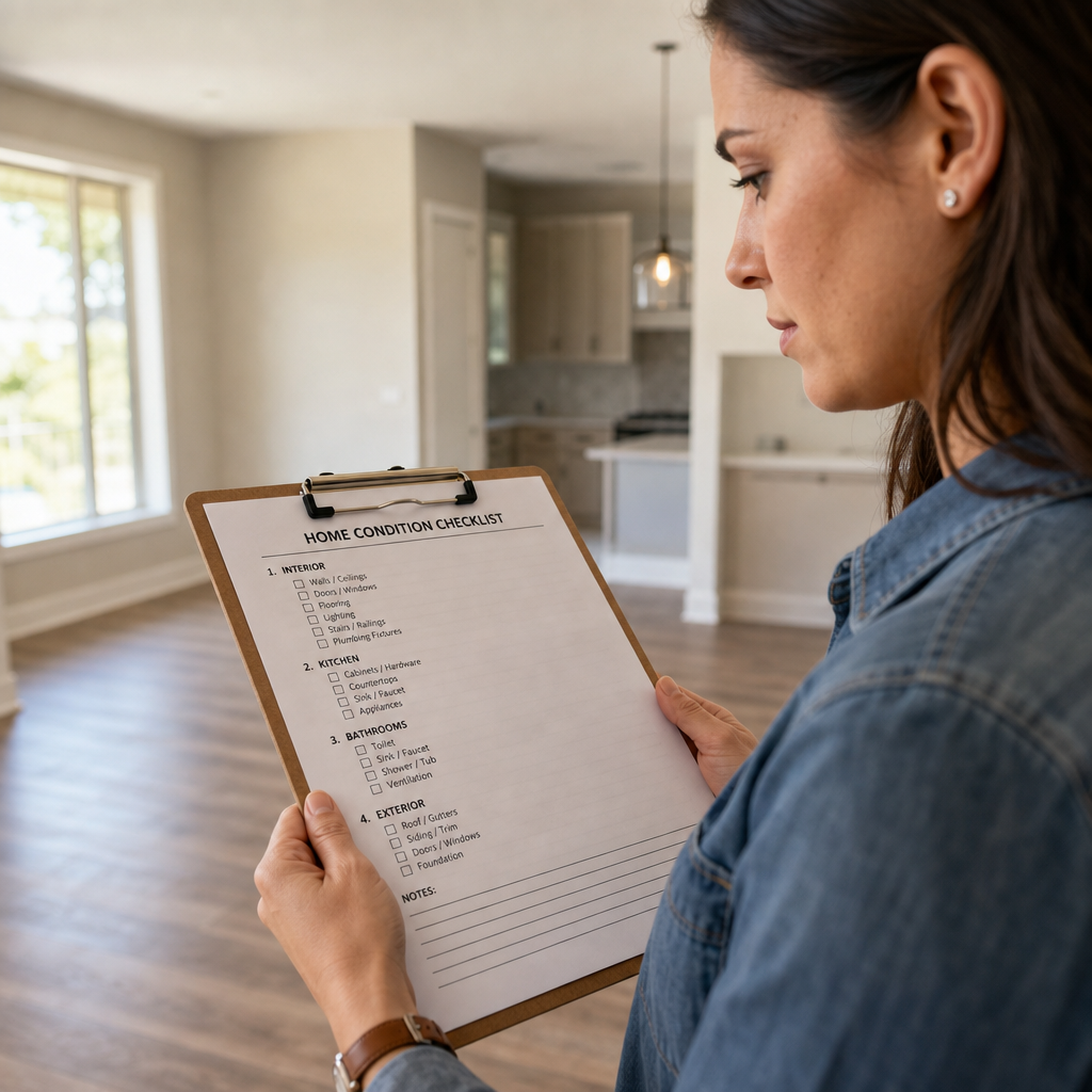 Homeowner reviewing defect rectification checklist before property settlement
