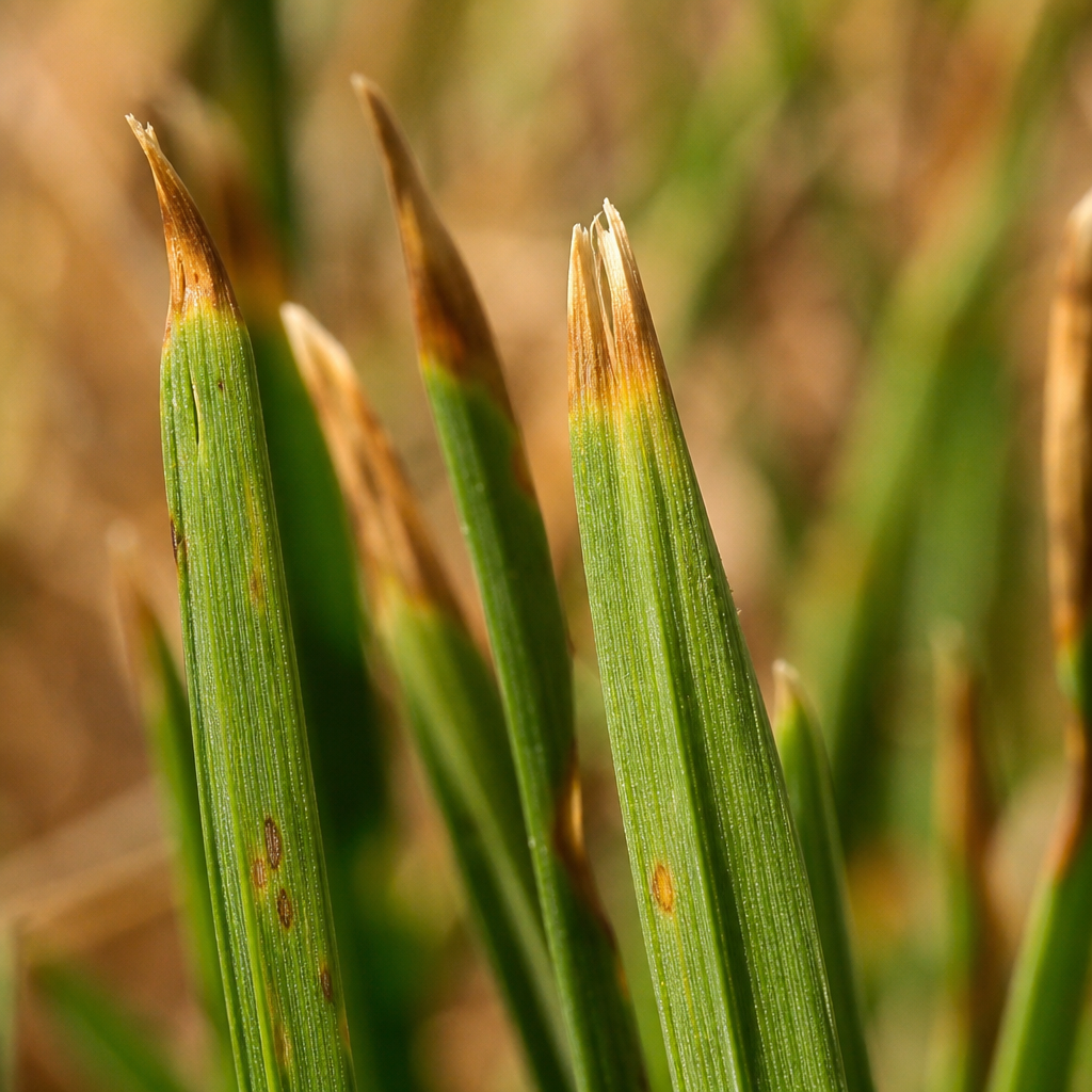 Detailed close-up of grass blades showing summer growth patterns and texture