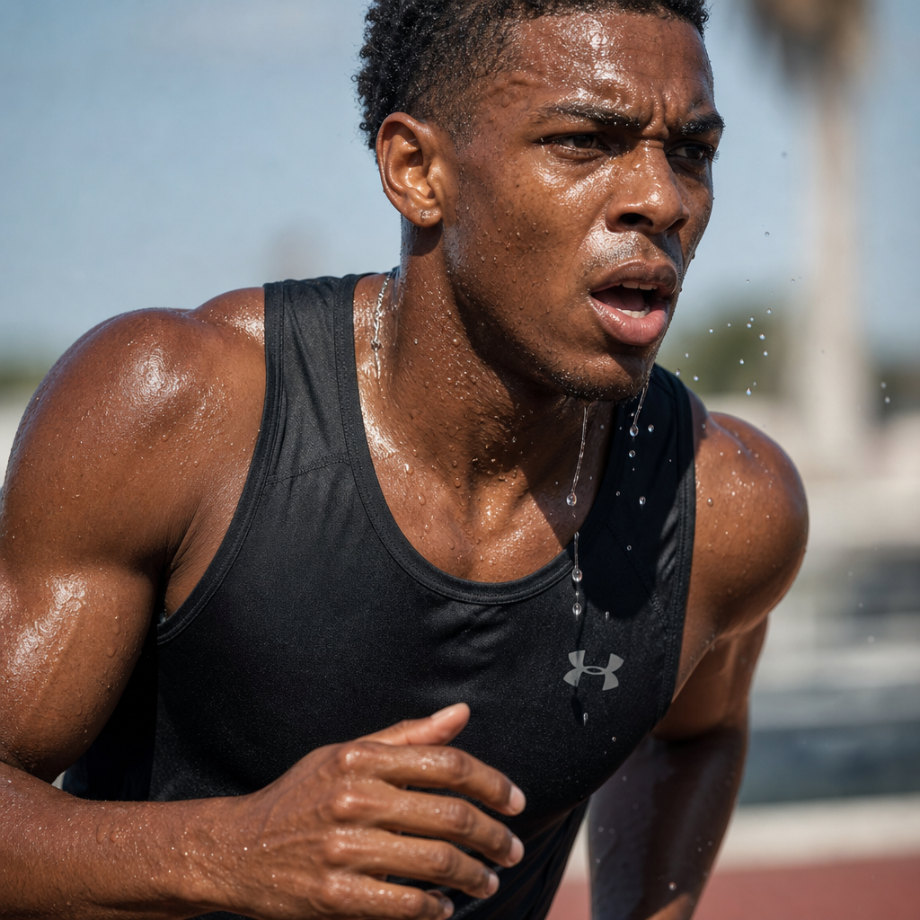 Athlete sweating during intense physical training session