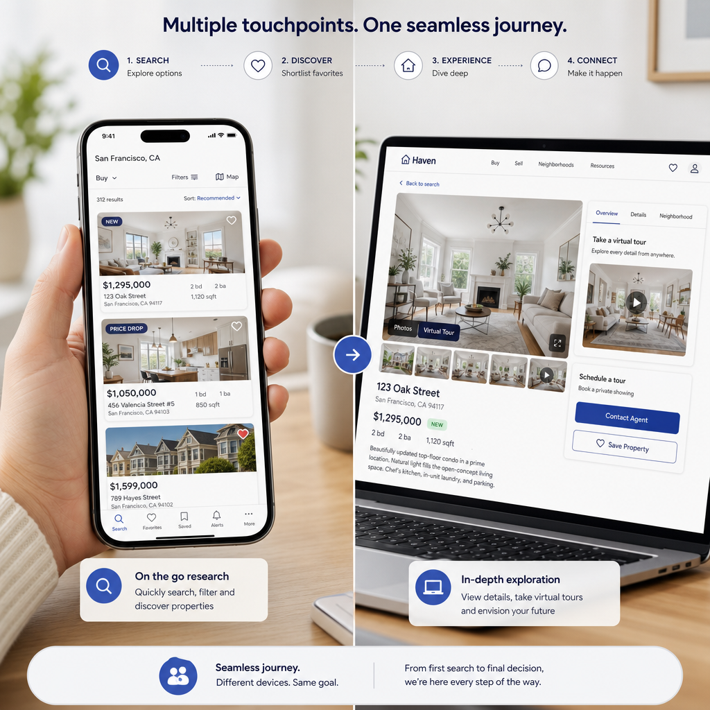 Digital buyer journey across mobile and desktop devices during property research