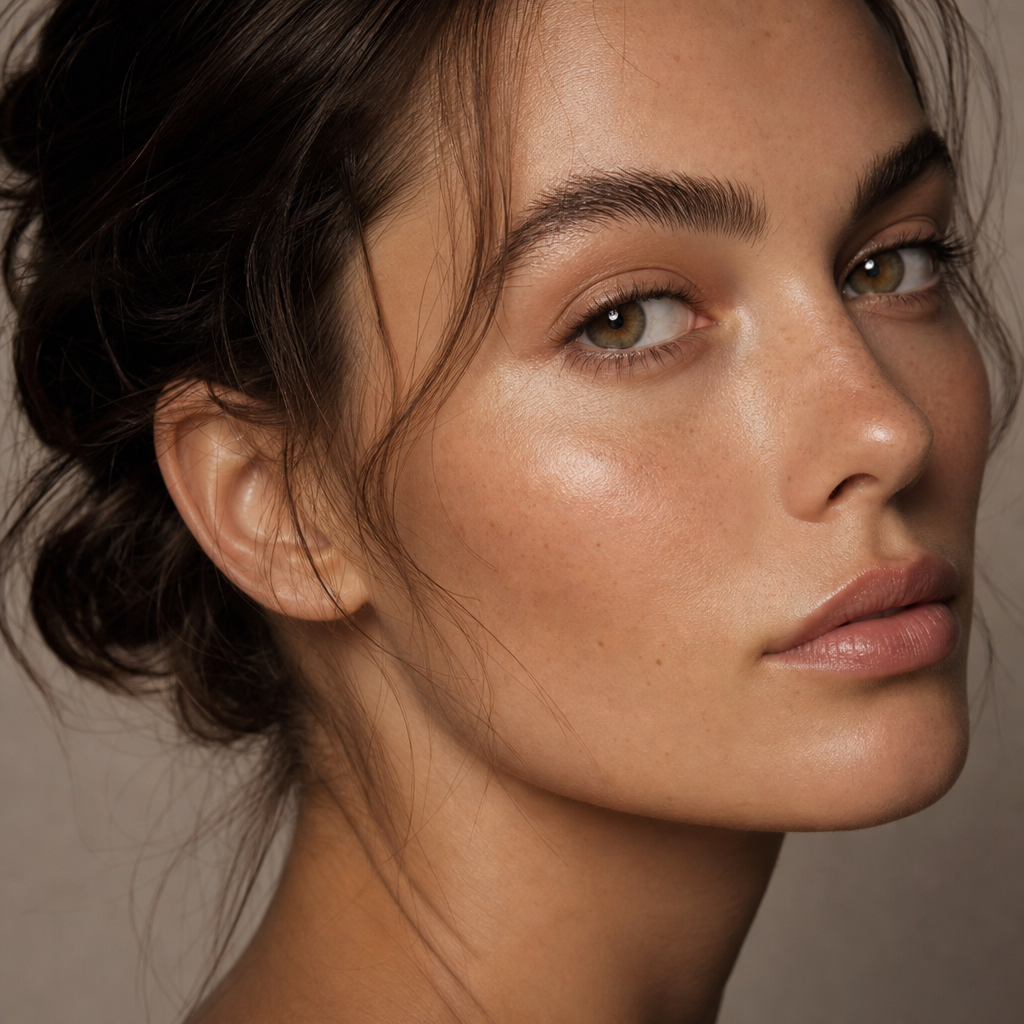 Portrait demonstrating natural facial structure with defined cheekbones and jawline contours