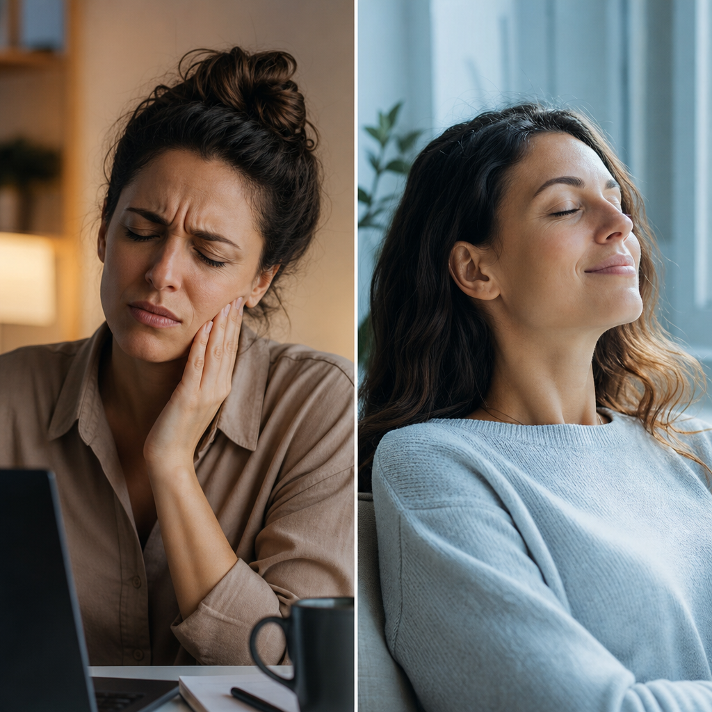 Visual comparison of jaw tension versus relaxation and comfort