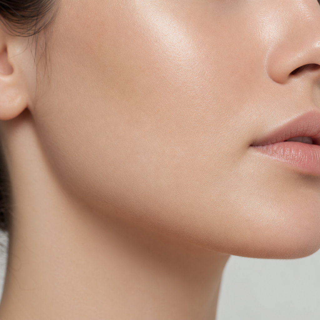Close-up of rejuvenated skin texture and tone