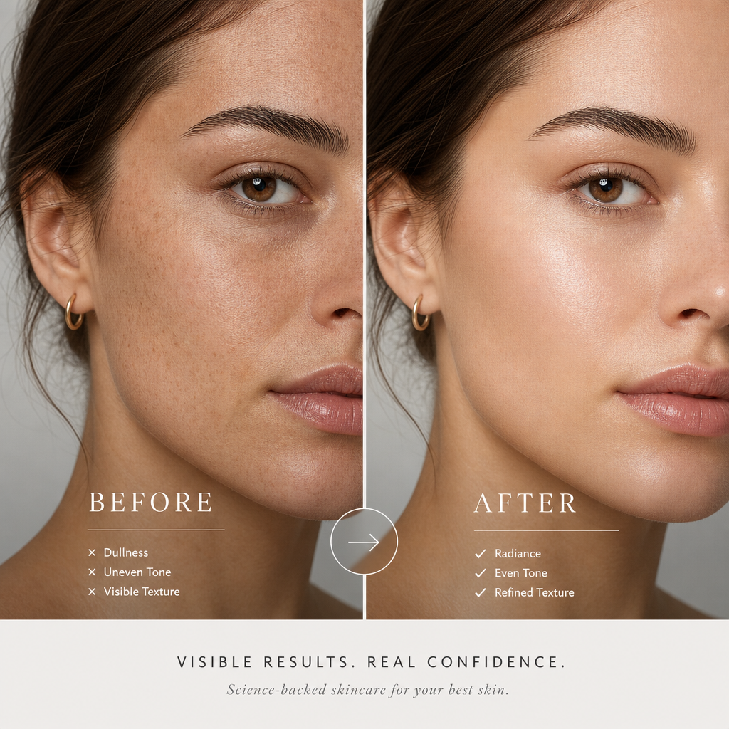 Skin transformation comparison showing rejuvenation results