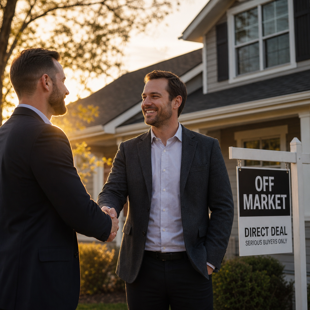Investors completing a direct off-market property deal handshake