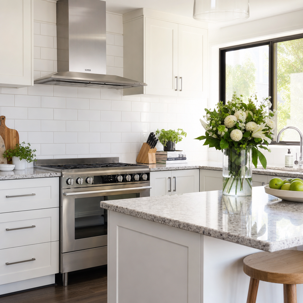 Spotless modern kitchen with gleaming appliances and clean countertops in Glen Waverly after the winter cleaning completed by Vibrant Property Services