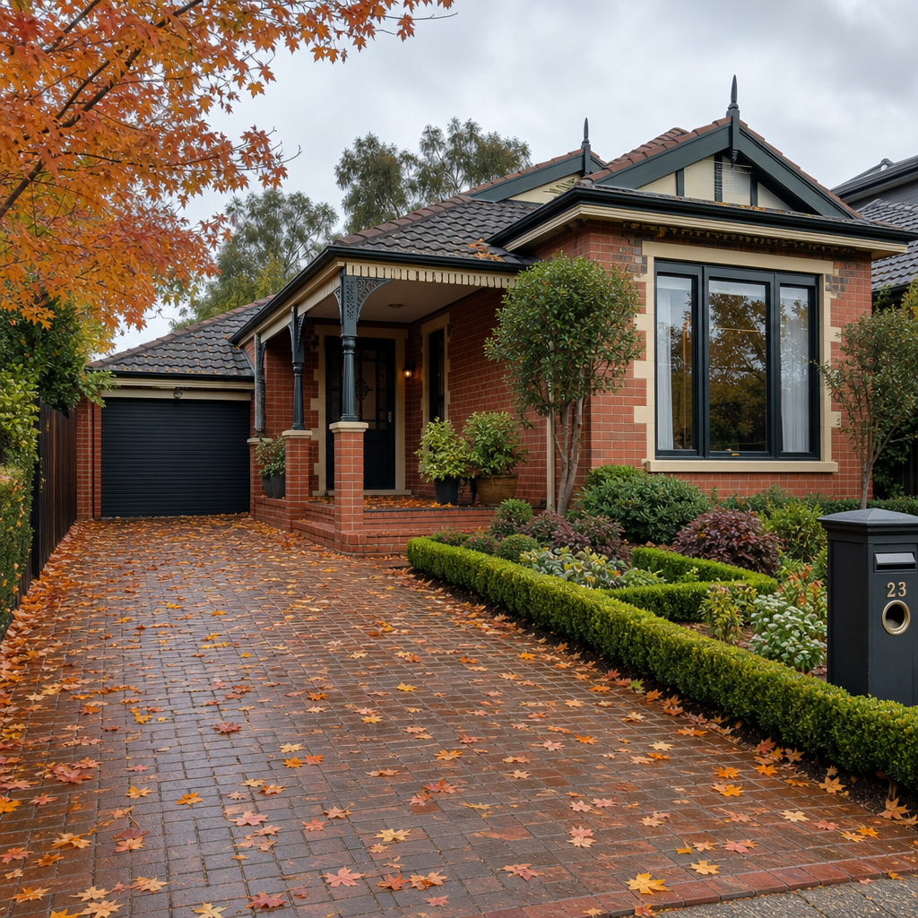 Clean Melbourne home exterior with autumn leaves and maintained landscaping in Ferntree gully 