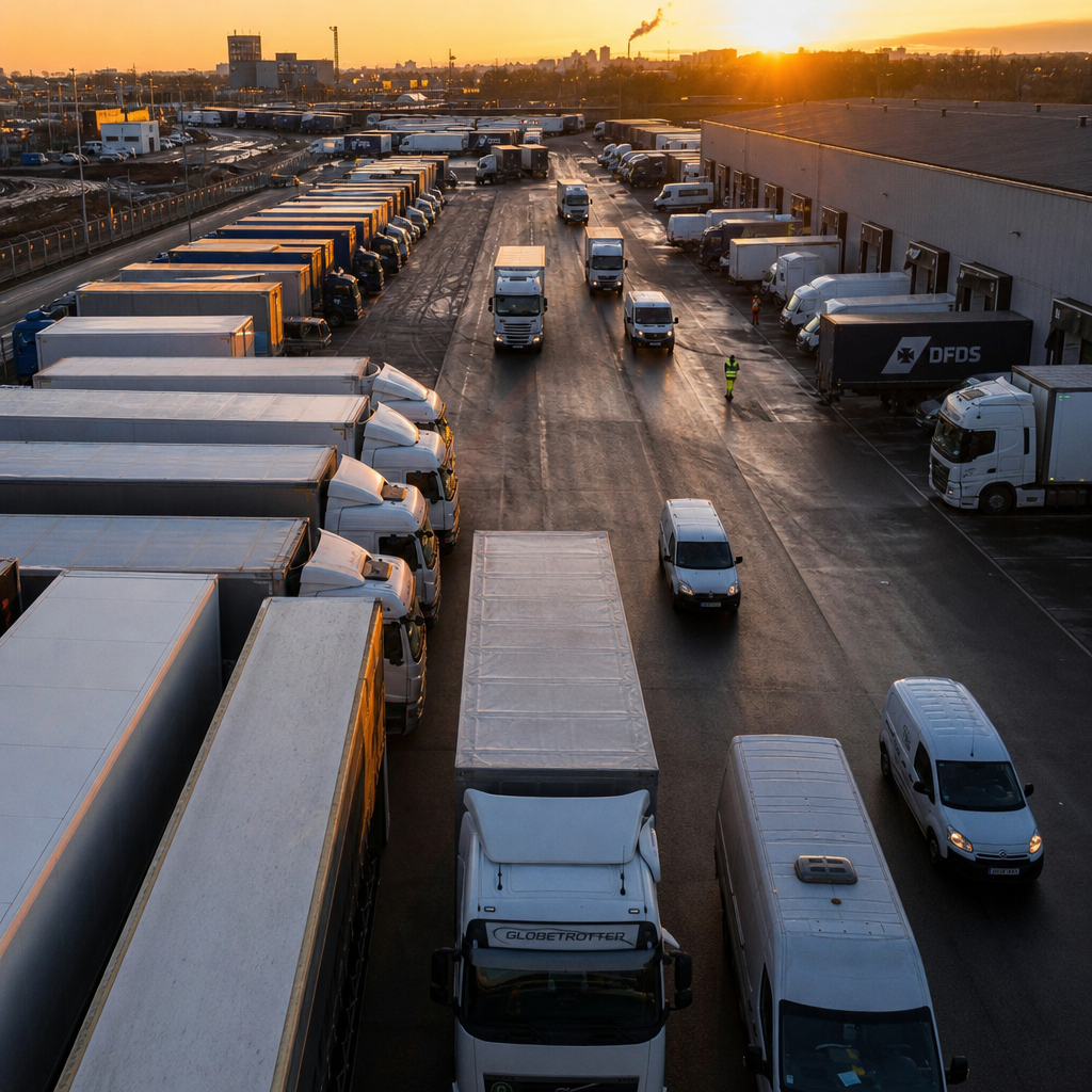 Fleet vehicles in transport yard showing operational scale and complexity