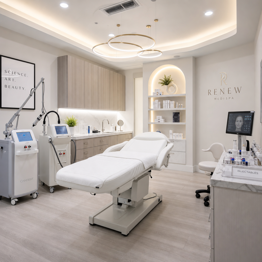 Professional medispa treatment room with advanced medical aesthetic equipment