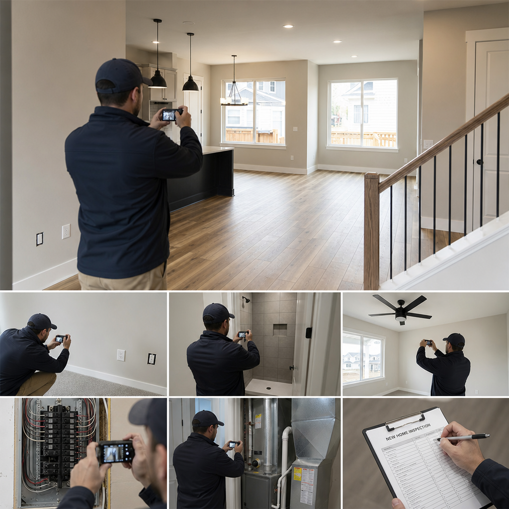 New home inspection process with systematic photo documentation of potential defects