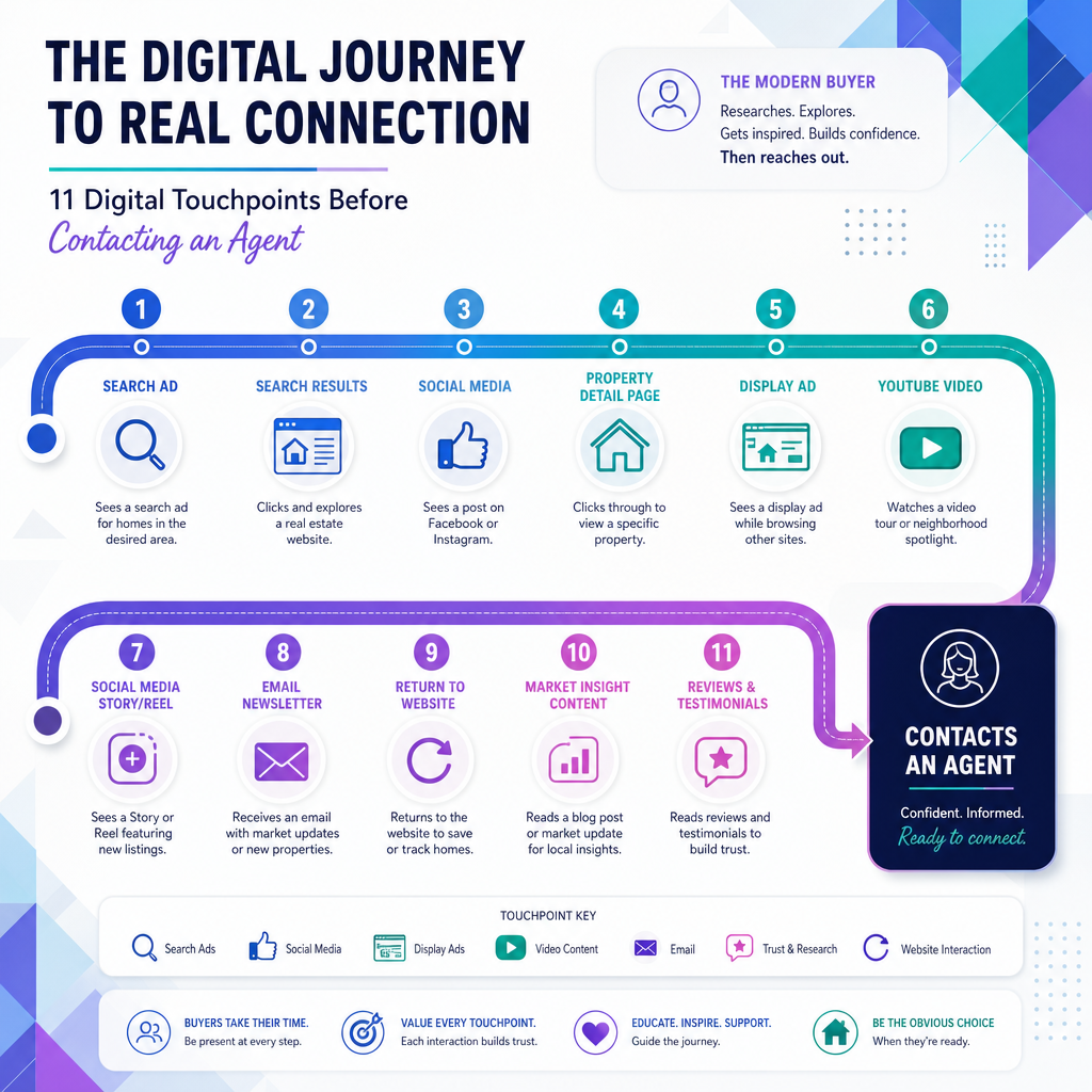 Digital customer journey visualization showing multiple touchpoints in real estate buying process