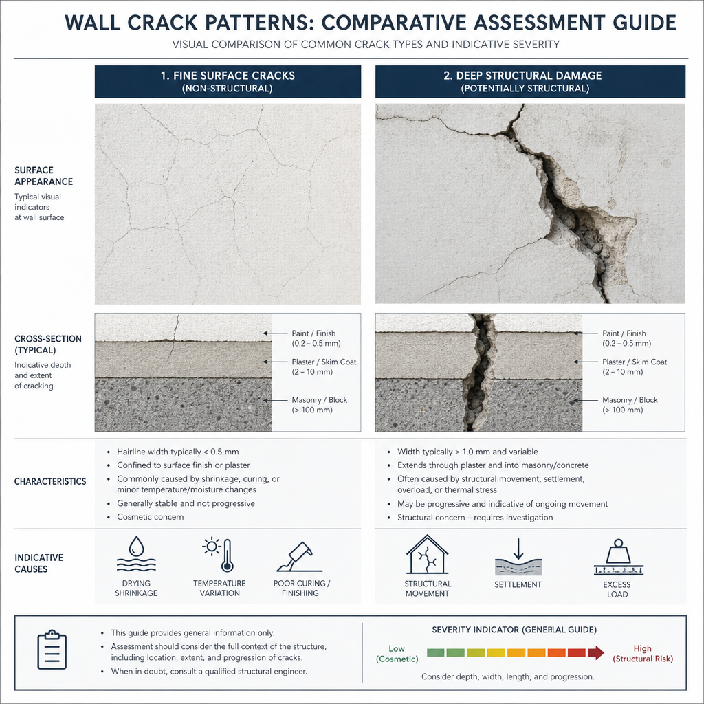 Comparaison de différents types de fissures montrant les fissures superficielles et les dommages structurels