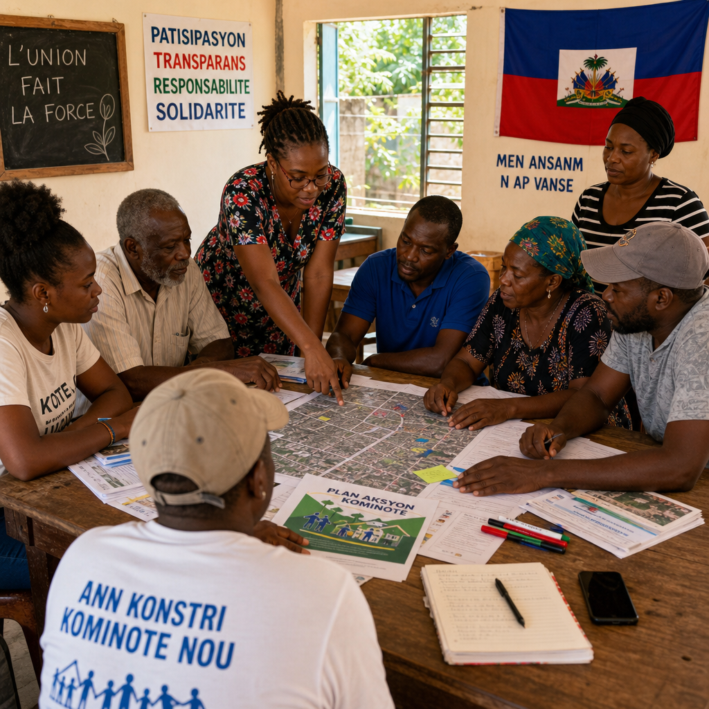 Community members in Haiti collaboratively planning development initiatives together