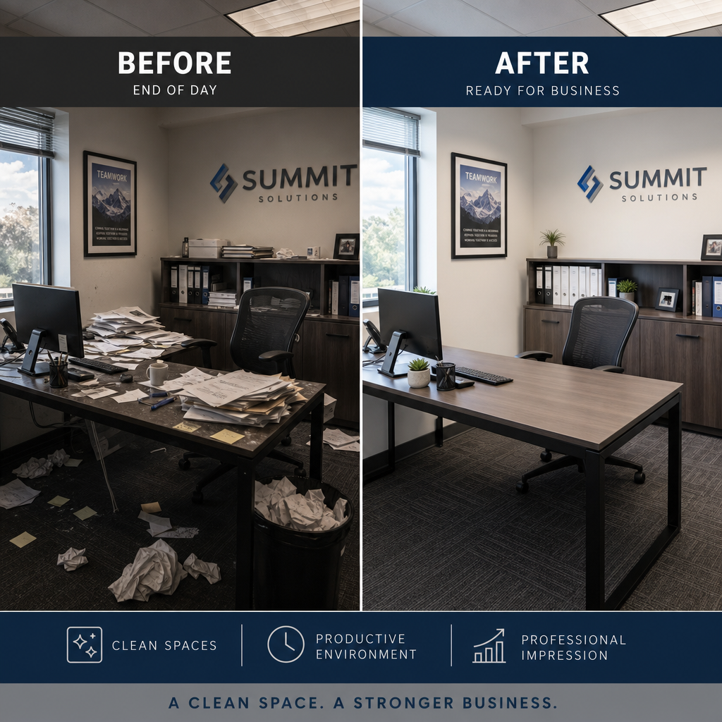 Commercial office space transformation showing before and after professional office cleaning results in knox