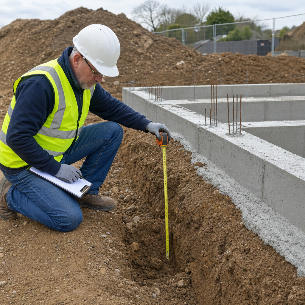 Ingénieur effectuant une expertise des fondations et du sol sur un chantier de construction