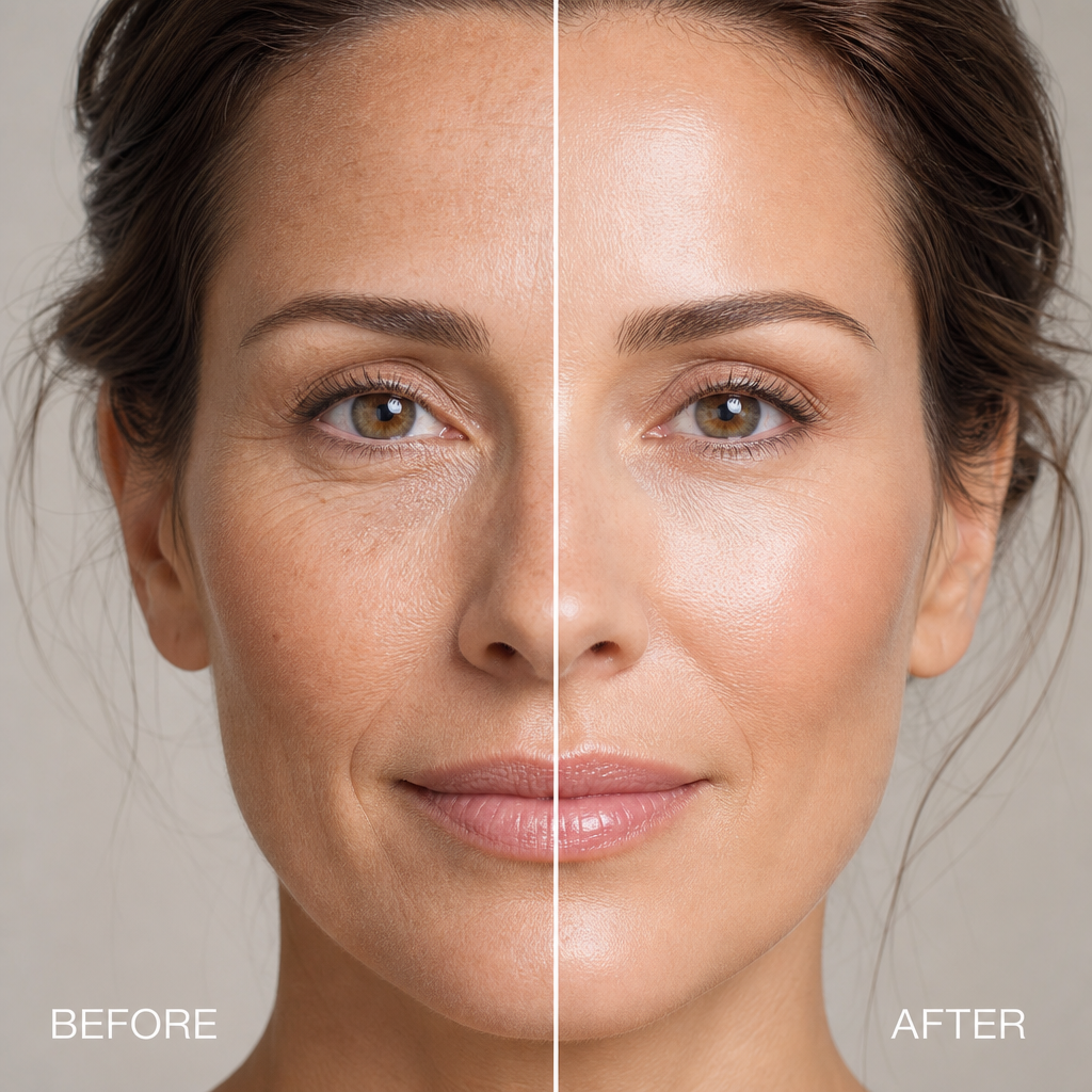 Skin transformation results showing improved texture and radiance after treatment