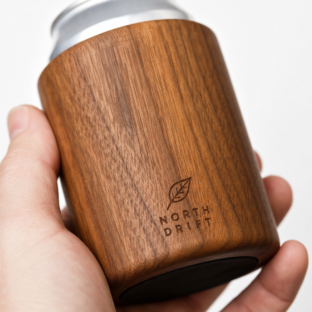 Detailed view of wooden can insulator with natural wood texture
