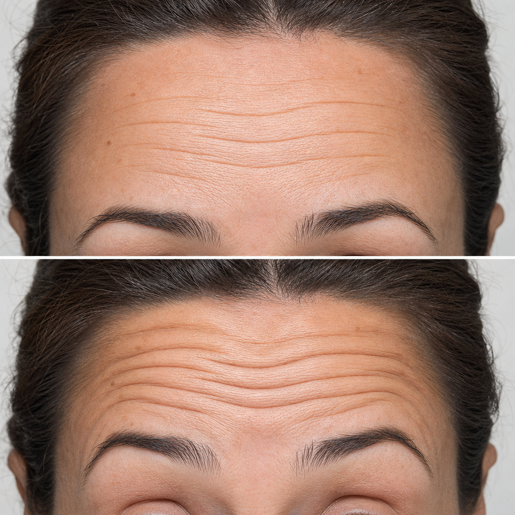 Close-up of forehead showing horizontal lines and muscle anatomy