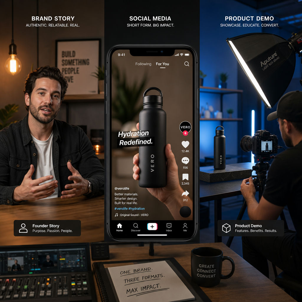 Various corporate video production formats being created simultaneously in a professional studio