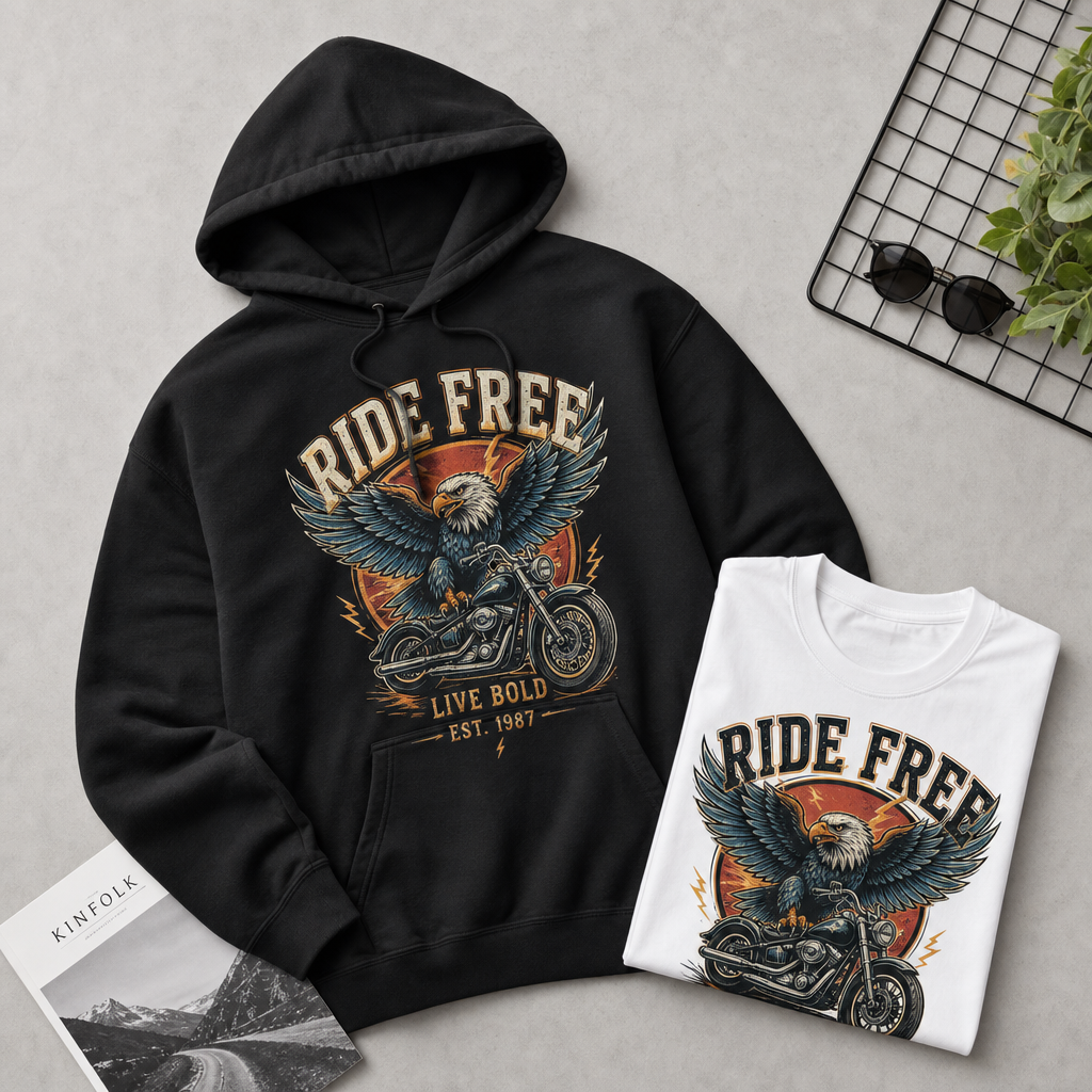 Finished DTF printed garments displayed on neutral background