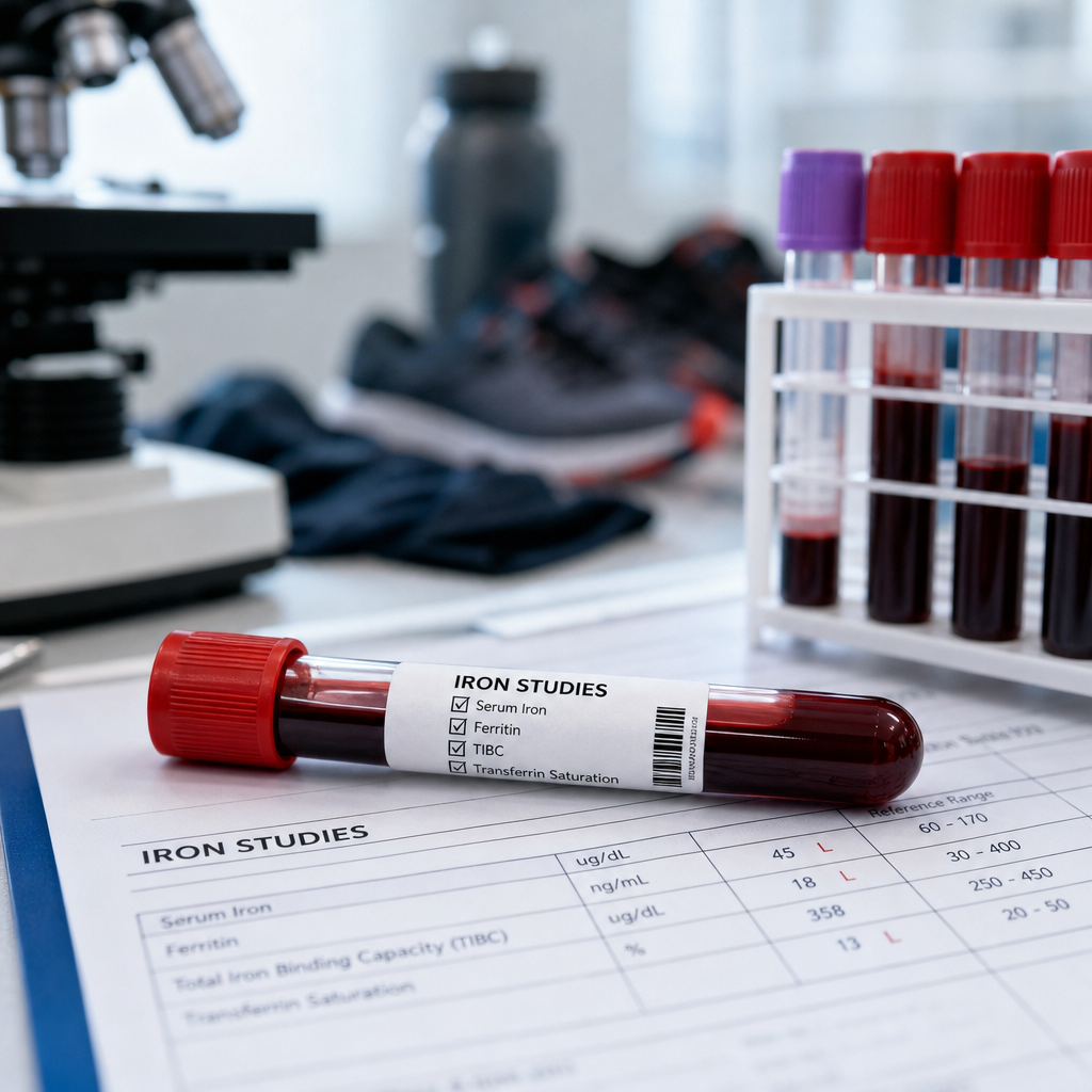 Blood test sample and lab equipment for iron deficiency screening