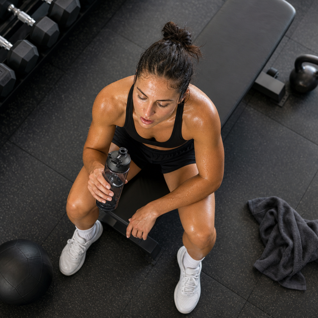 Athlete training in gym showing the need for proper hydration during exercise