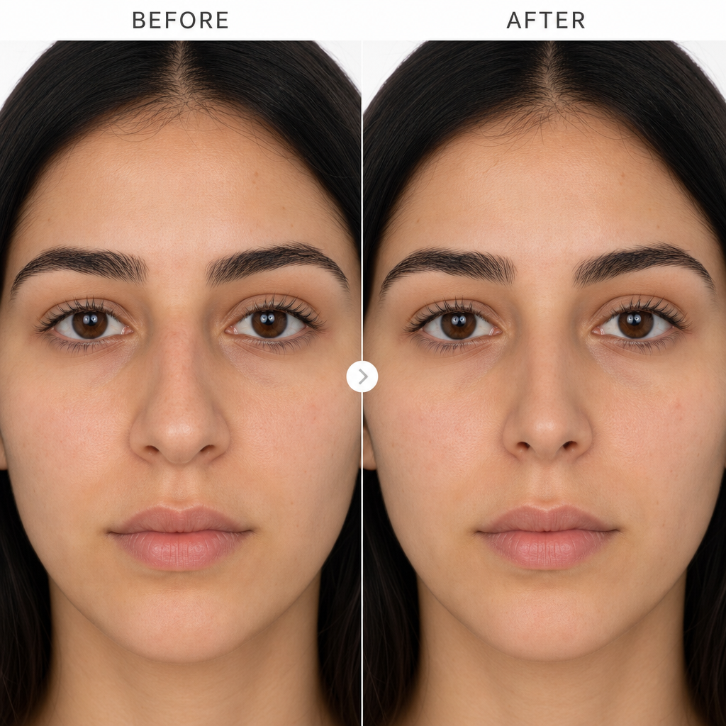Before and after comparison of nose reshaping results showing improved symmetry