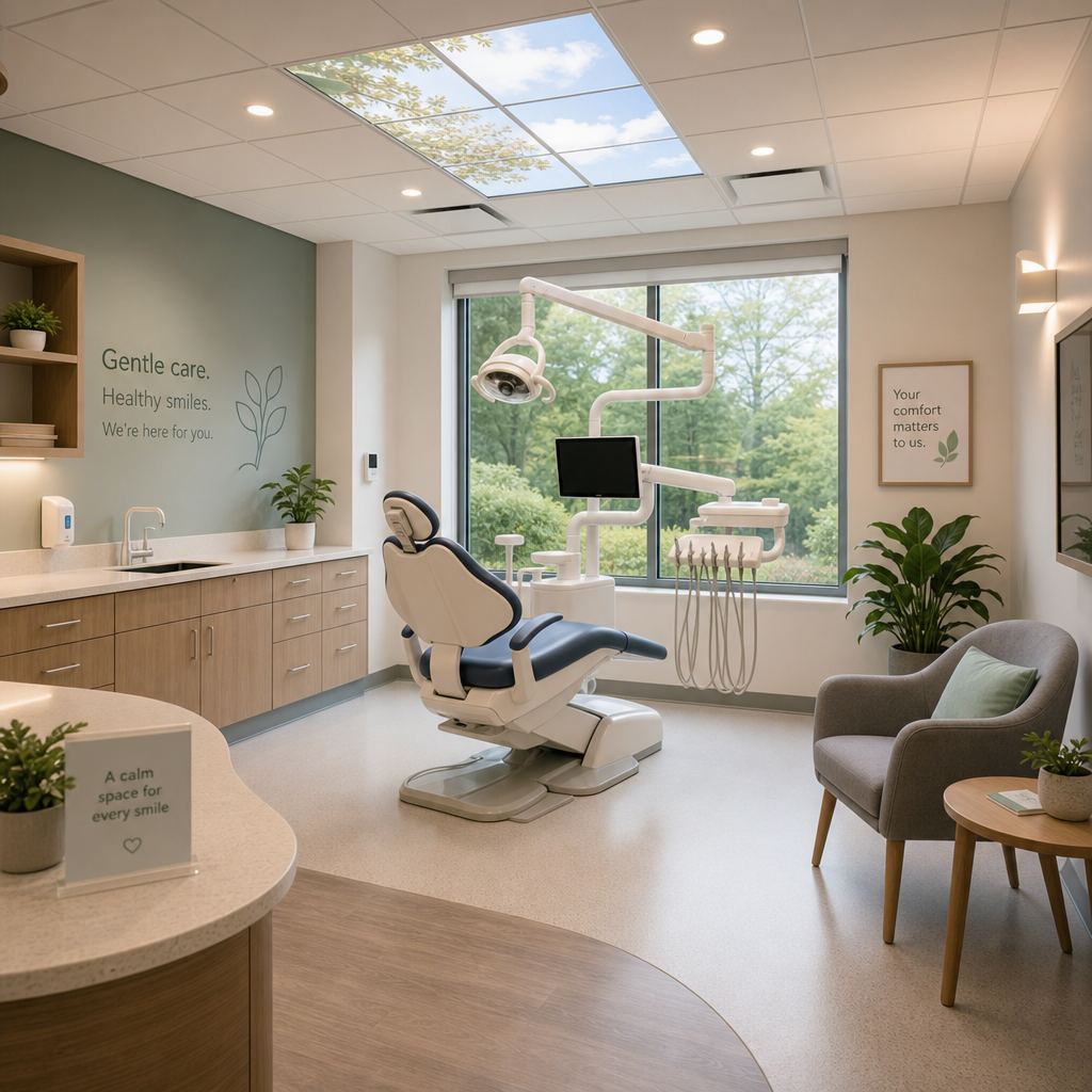 Calm, accessible dental clinic interior with neutral design