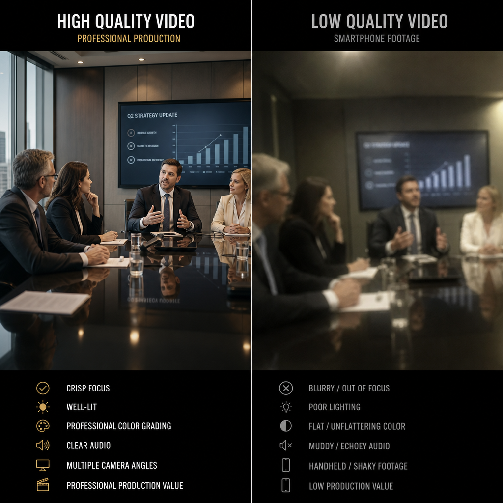 Comparison of professional versus amateur video quality in corporate event coverage