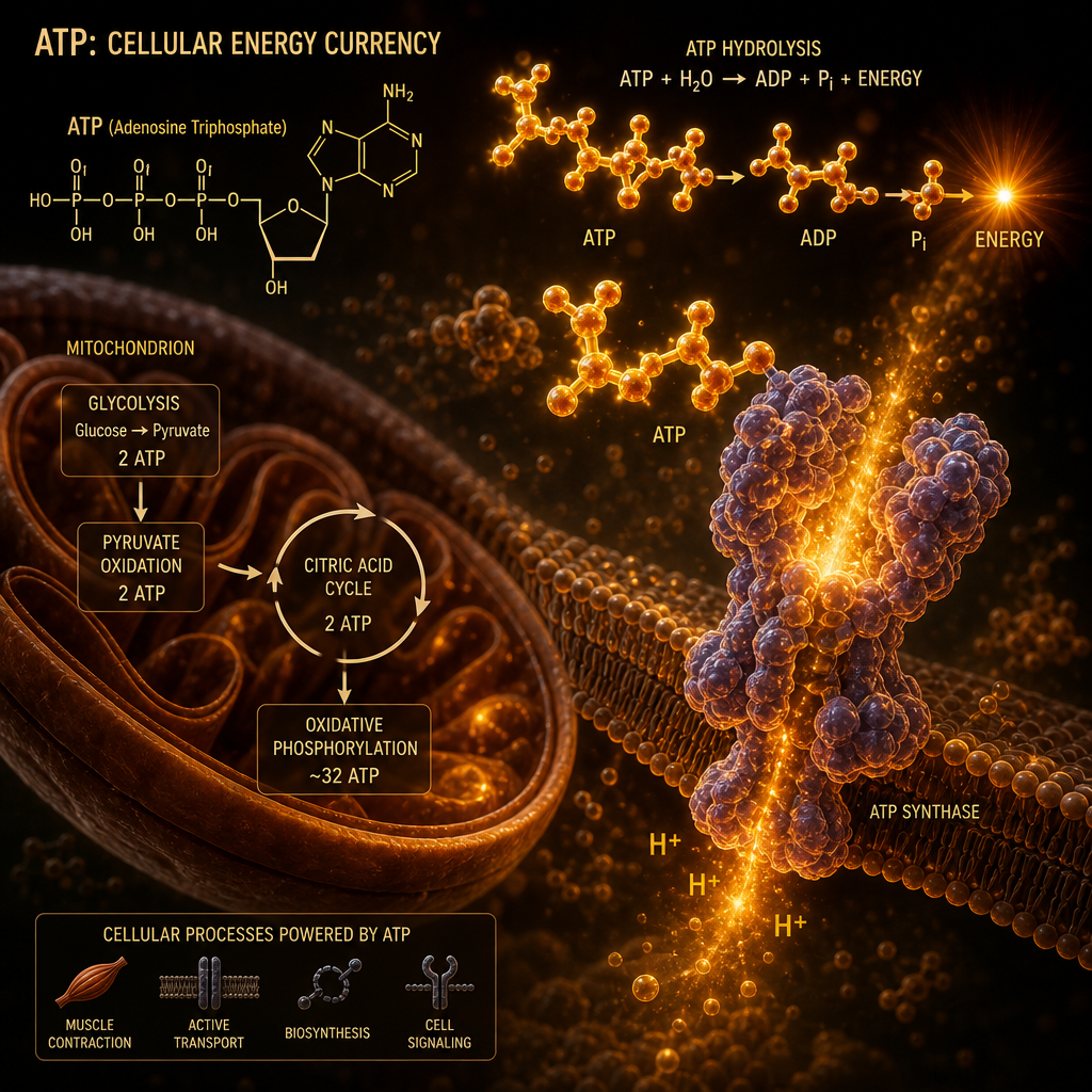 Abstract visualization of ATP energy metabolism at cellular level