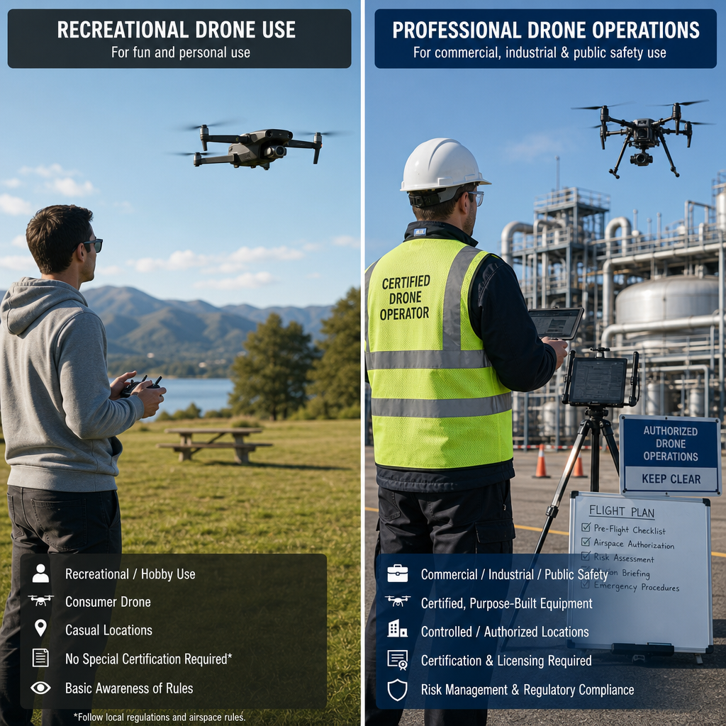 Sammenligning mellem privatoperatør og certificeret droneoperatør