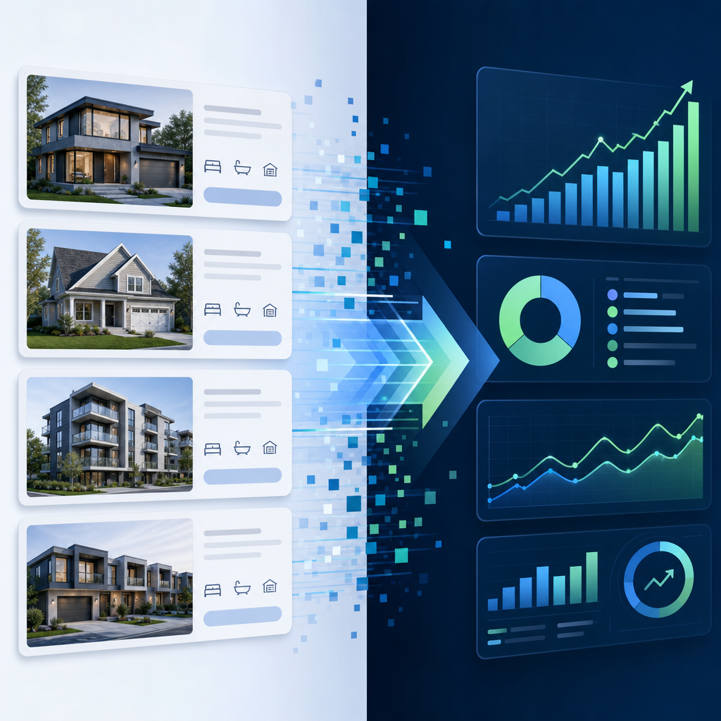 Digital transition from real estate property listings to marketing analytics and growth metrics