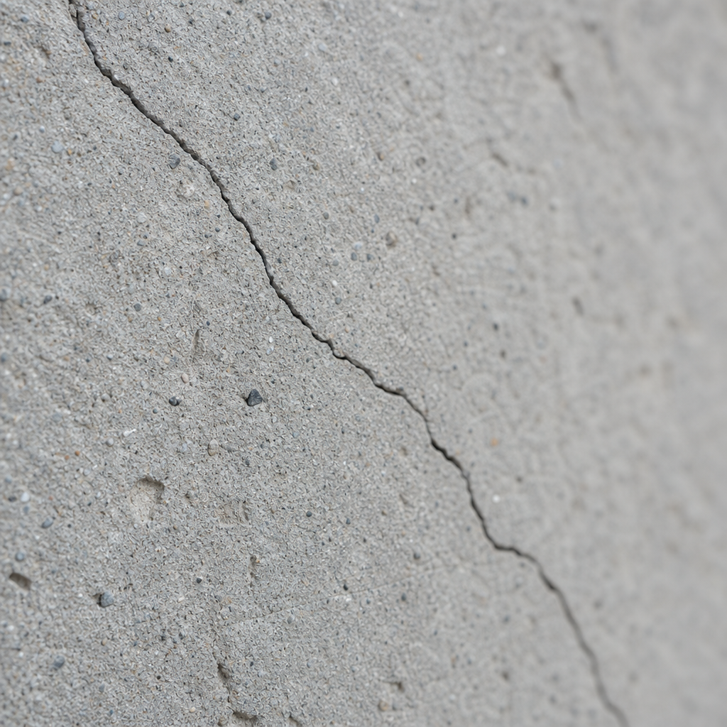 Gros plan d'une fissure fine sur une surface de béton gris