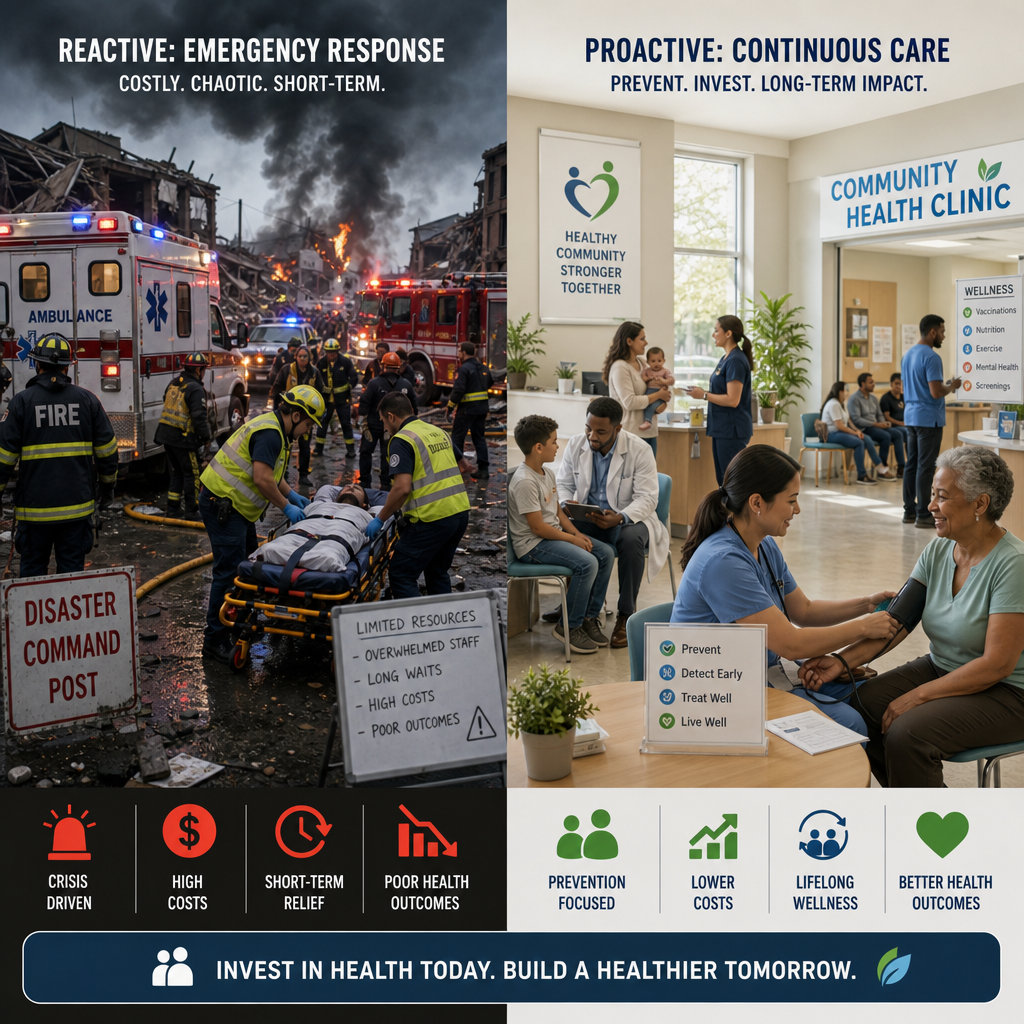 Conceptual comparison of emergency crisis response versus continuous community health care delivery models