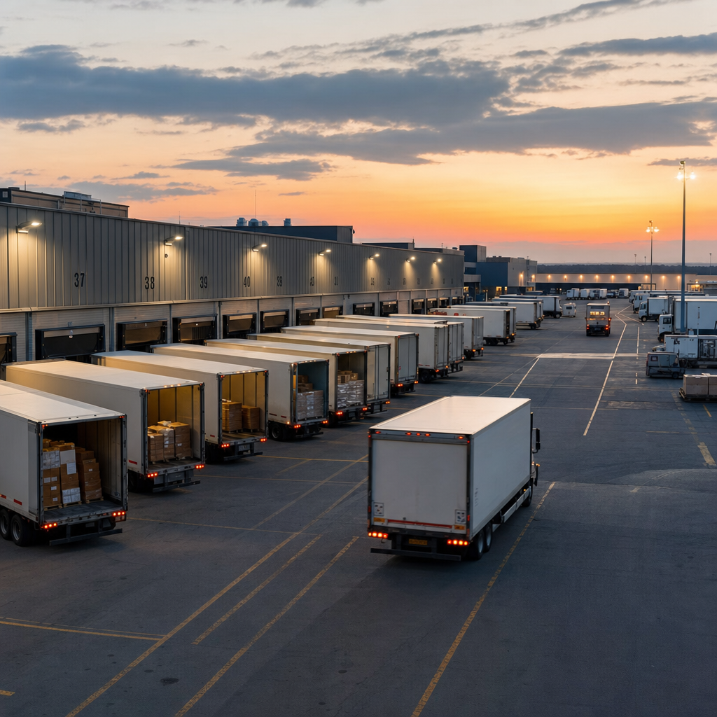 Transport yard showing underutilized vehicles and inefficient load planning