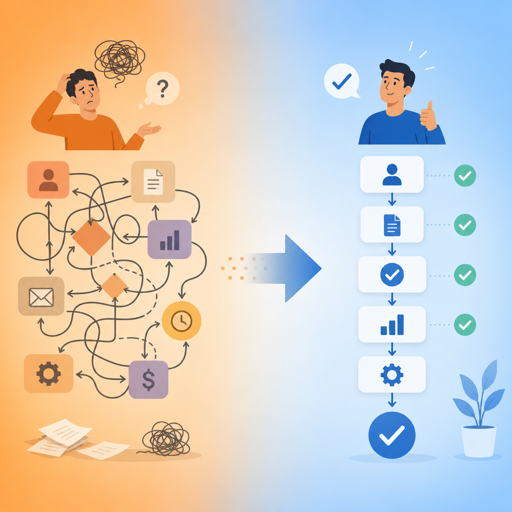 Visual representation of customer problem-to-solution narrative arc used in explainer content