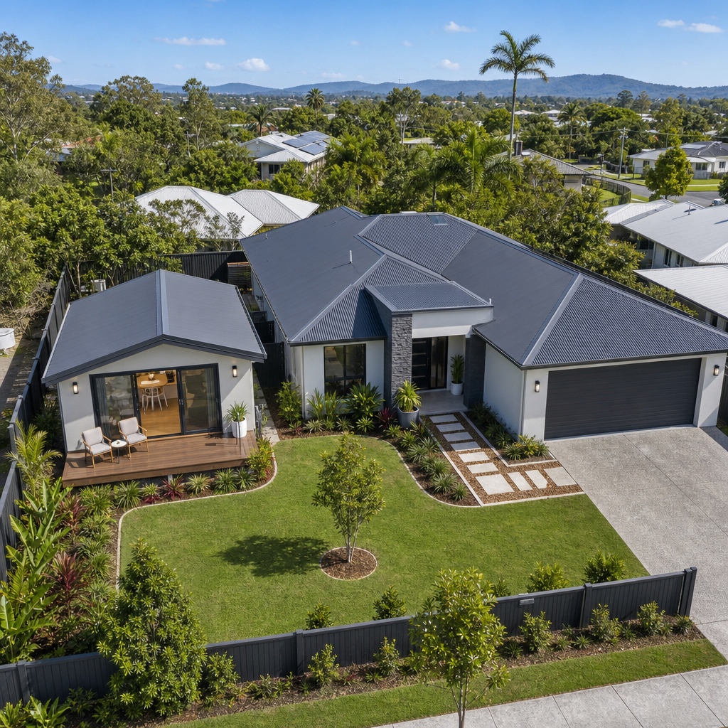 Secondary dwelling granny flat adjacent to main residential property